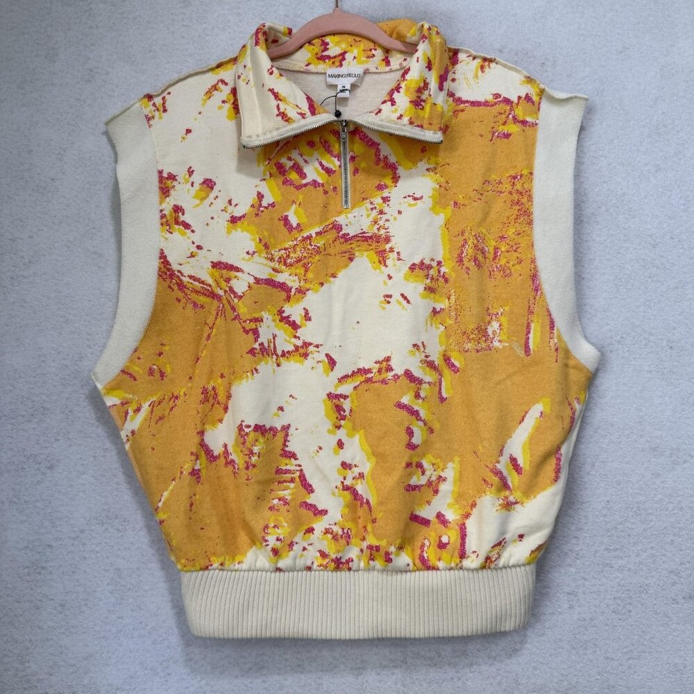 Making The Cut Sweater Vest Womens XS Yellow Pink Winning Look Quarter Zip Knit